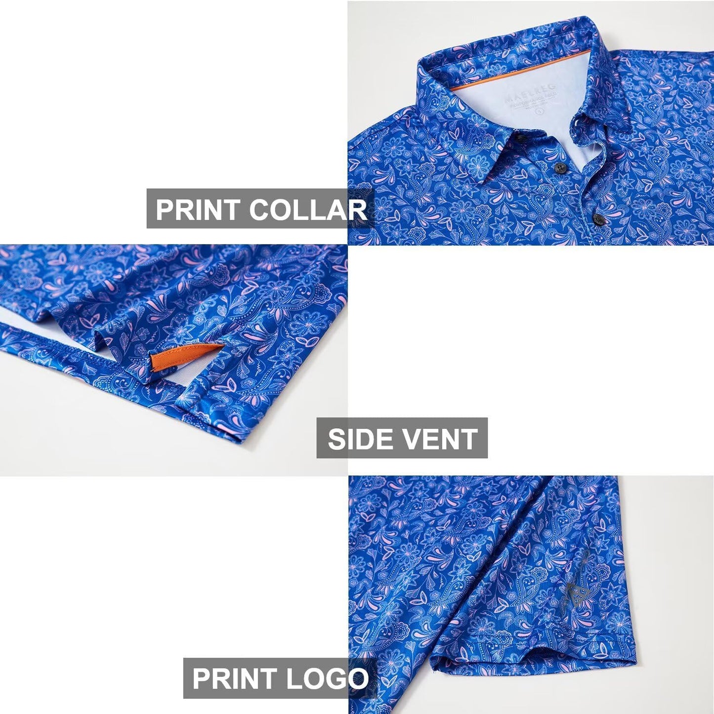 Golf Shirts for Men Dry Fit Short Sleeve Print Performance Moisture Wicking Polo Shirt