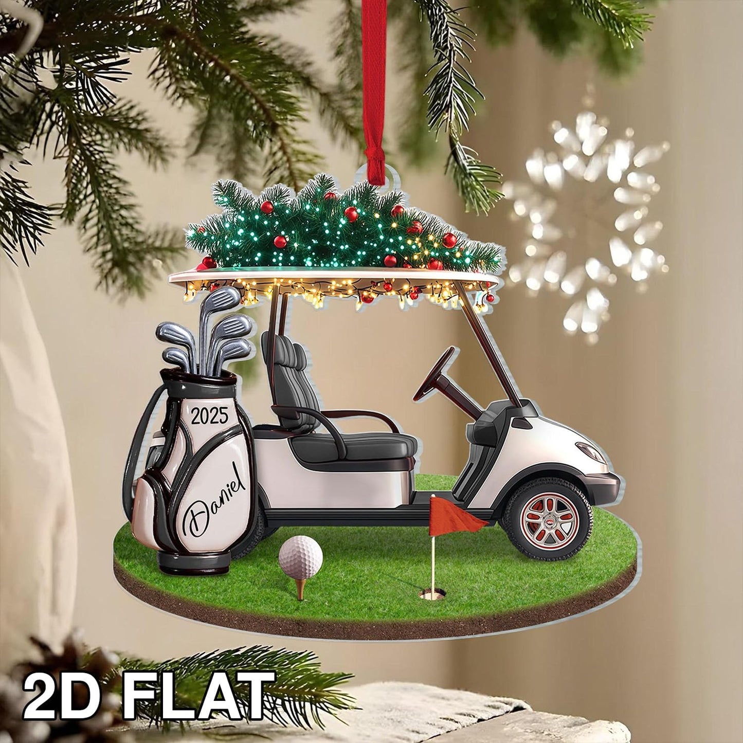 LOVELYPOD Personalized Golf Christmas Ornament, Custom Golfer Bag 2D Acrylic Ornaments,Golf Lover Christmas Tree Decoration, Gift for Golfs Enthusiasts, Golfer Holiday Ornaments 01
