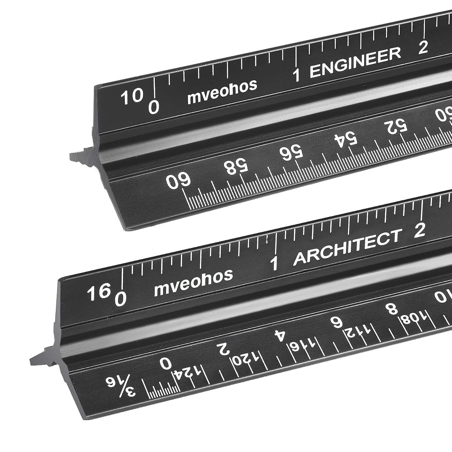 Architectural and Engineering Scale Ruler Set, Imperial Measurements 12'', Black Laser-Etched Aluminum Architect Triangular Ruler for Architects, Students, Draftsman, and Engineers
