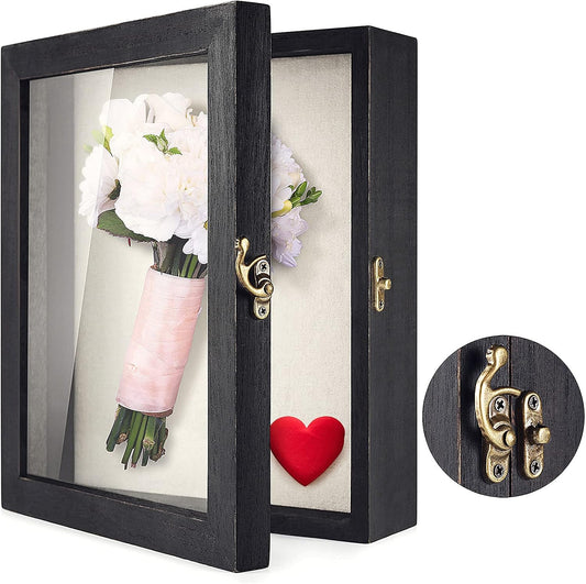 TJ.MOREE Shadow Box for Flowers 8 x 10 Shadowbox Display Case Picture Frame with Glass Window Door Wedding Bouquet Memorabilia Medals Military Photos Memory Box for Keepsakes - Rustic Black