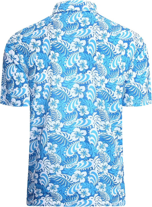 Alex Vando Mens Hawaiian Golf Shirt Moisture Wicking Digital Print Golf Shirts for Men
