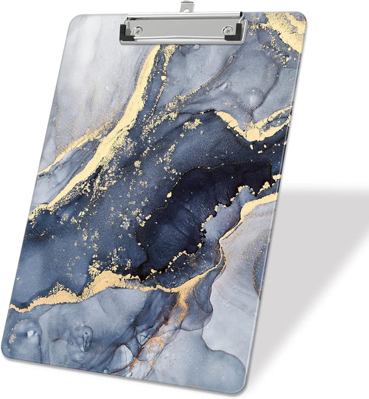 Plastic A4 Clipboards, Cute Clip Board Stardard Letter Size 9 x 12.5 in, Office Decorative for Students Women Men and Kids, Black Gold Marble