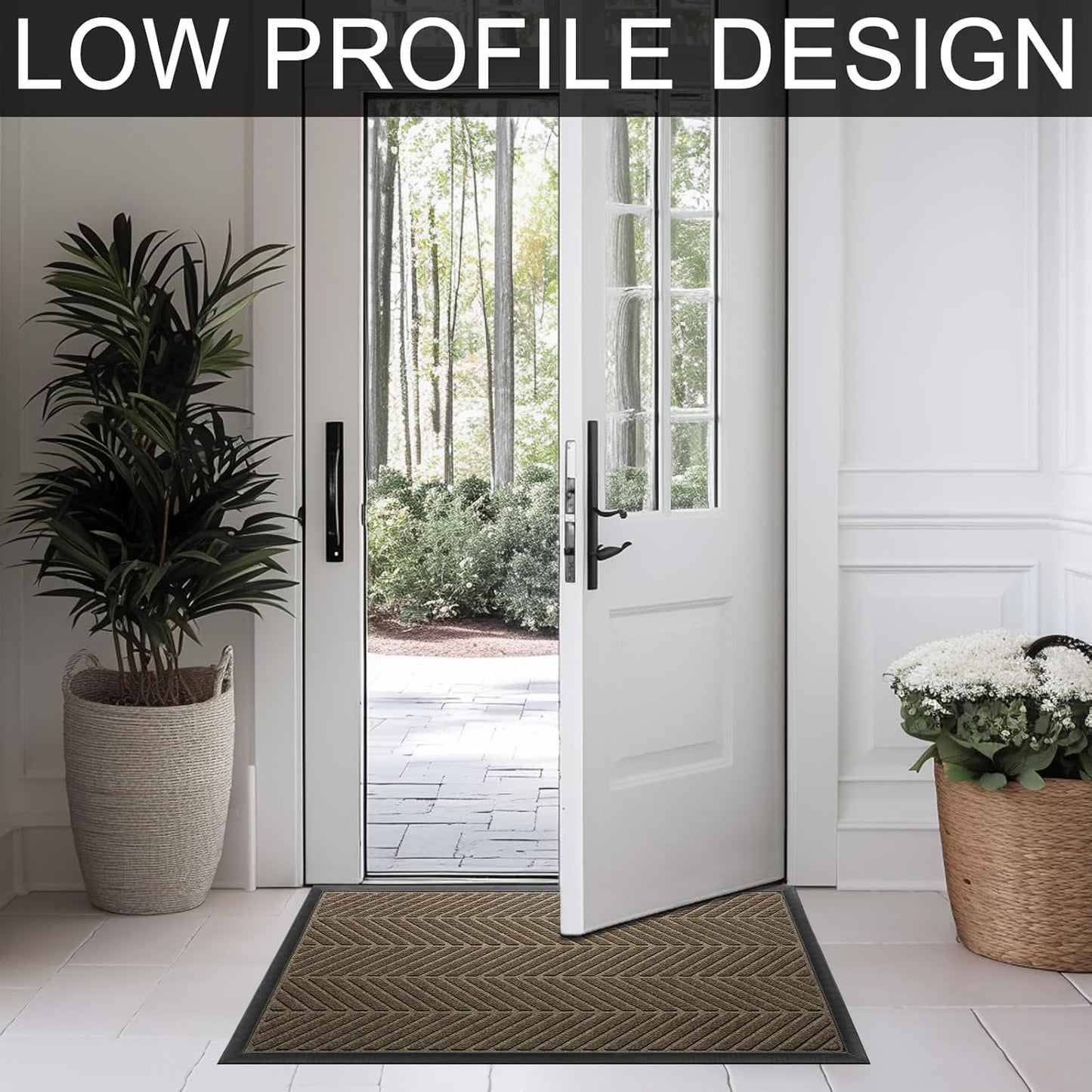 Front Door Mat 47"x32" Indoors Outdoors Welcome Mats, Waterproof Non-Slip Rubber Backing Heavy Duty Doormat Outside Entrance, Low Profile Entryway Rugs Floor Mat for Patio, Pattern A Brown