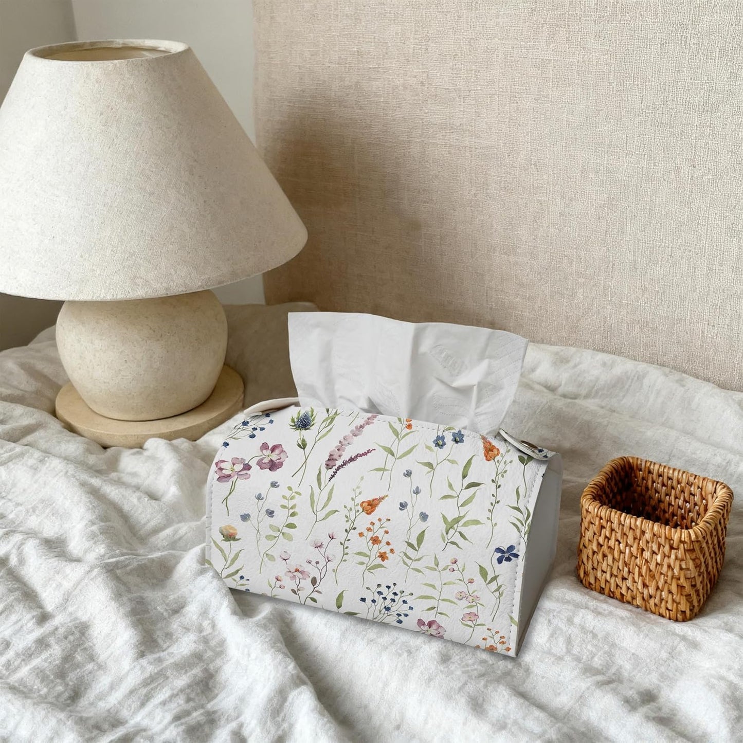 Watercolor Wildflowers Tissue Box Cover Holder – Rectangular Tissue Organizer, Decorative Napkin Box Case for Home, Office & Car