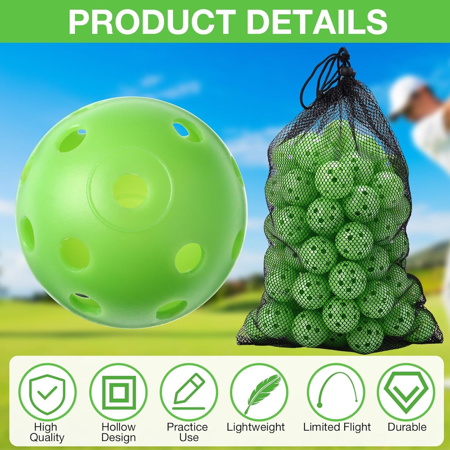 80 Pack Practice Golf Balls Limited Flight 42 mm Golf Training Airflow Hollow Plastic Ball for Women Men Indoor Outdoor Driving Range Swing Practice Home