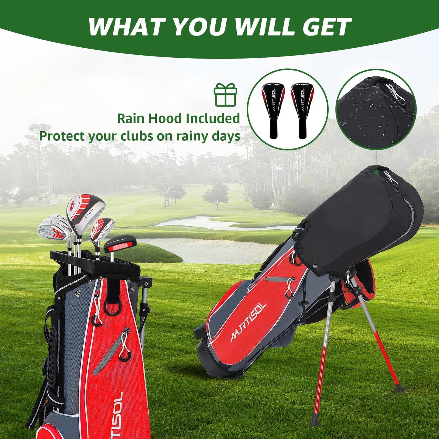 5/6 Pieces Kids Golf Club Set, Junior Golf Club Set Ages 4-12 Includes Stand Bag, 1# Drive, 5# Hybrid, 6/7#, 9/P# Irons and Putter Right Hand for Boys Girls