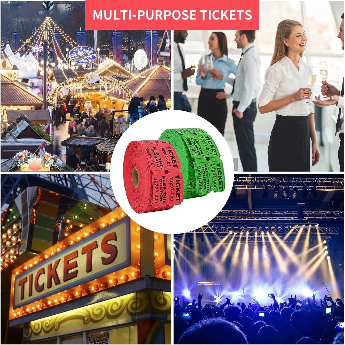 L LIKED 2000 Raffle Tickets Double Rolls 50/50 Stub Tickets with Consecutive Numbers 1000 Pairs per Roll,2 Rolls-Green,Red