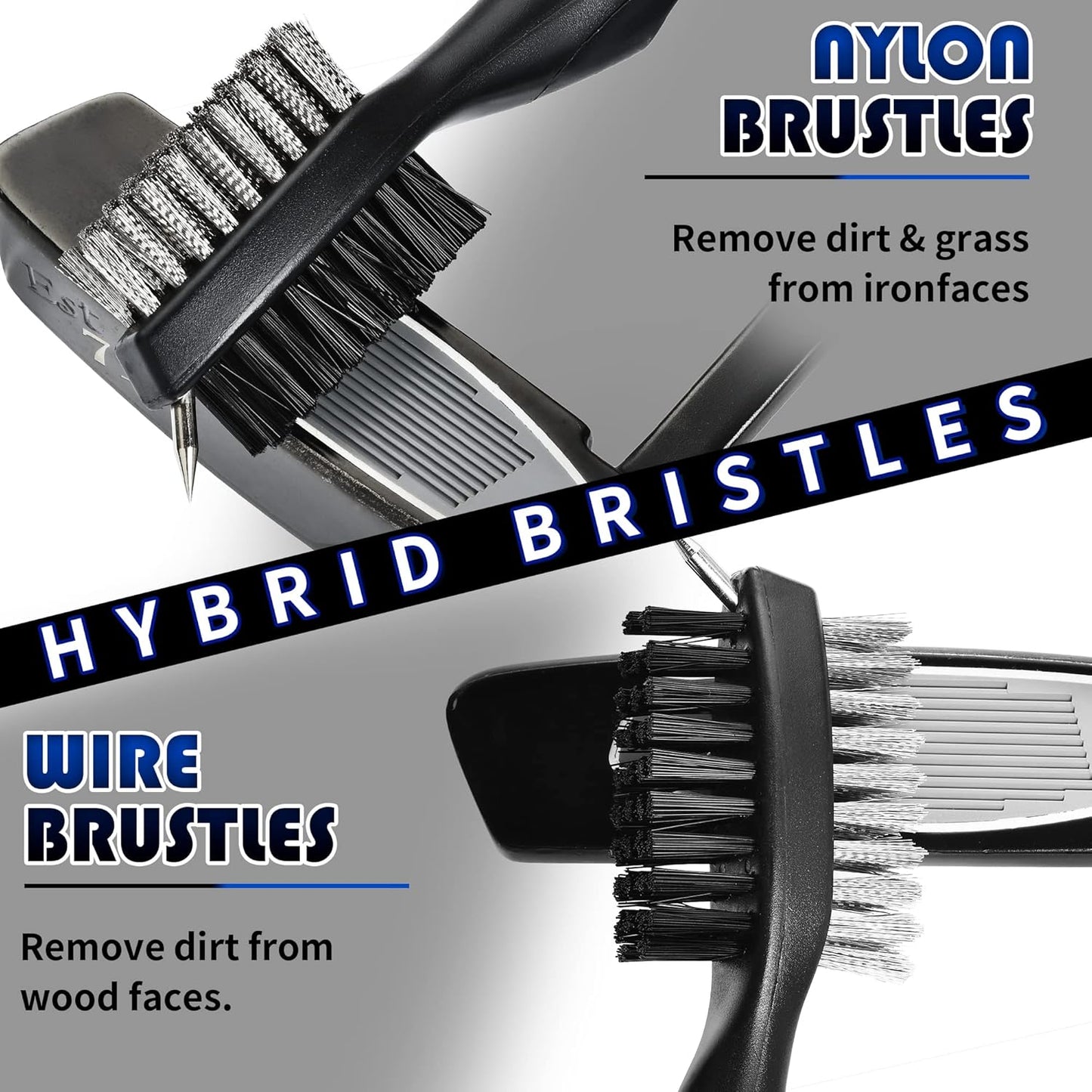 Mile High Life Golf Towels - Microfiber Waffle Pattern Tri-fold, Brush Tool Kit with Club Groove Cleaner with Retractable Cord and Clip, for Men Women, Golf Gift