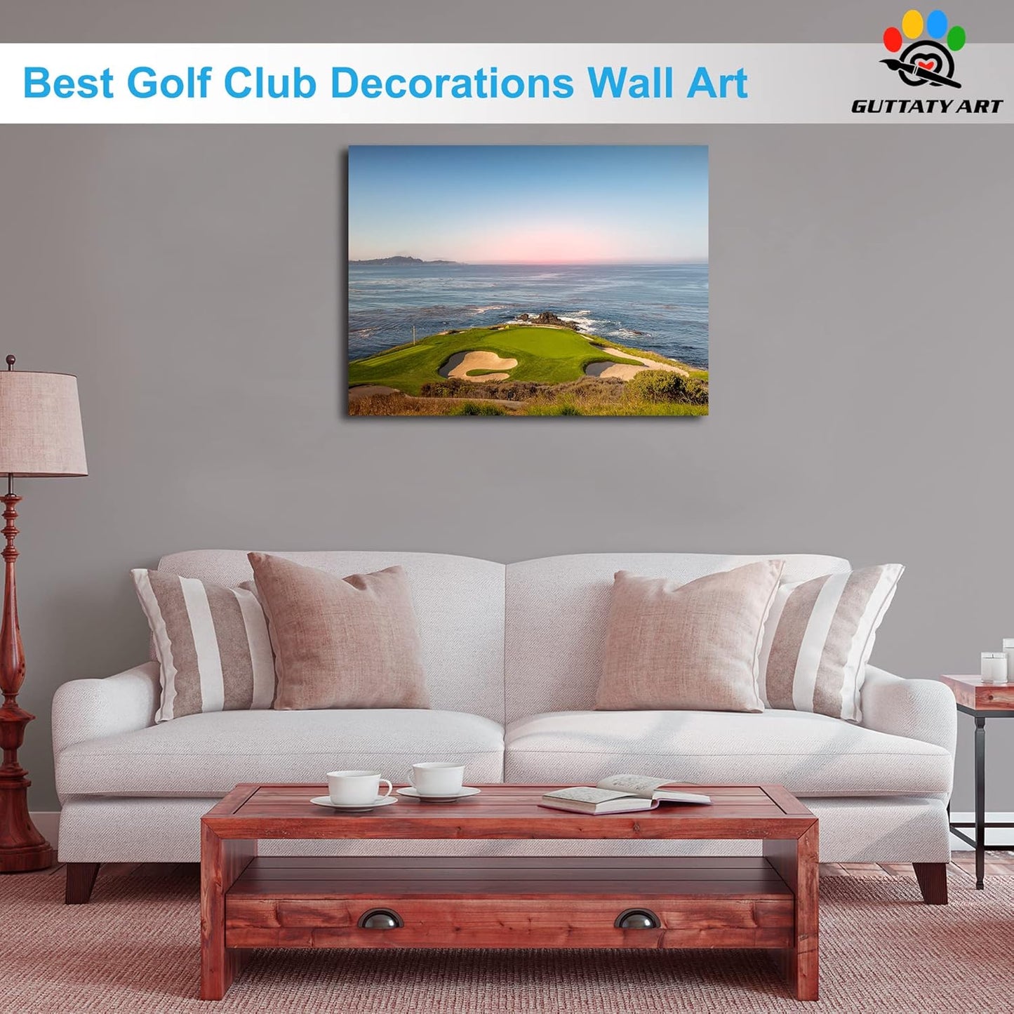 Golf Canvas Wall Art, Pebble Beach Golf Links Painting Prints for Living Room Wall Decor, Men's Sports Golf Course Poster Picture for Bedroom Decor, Framed Artwork for Office Home Decor 18x24 Inches