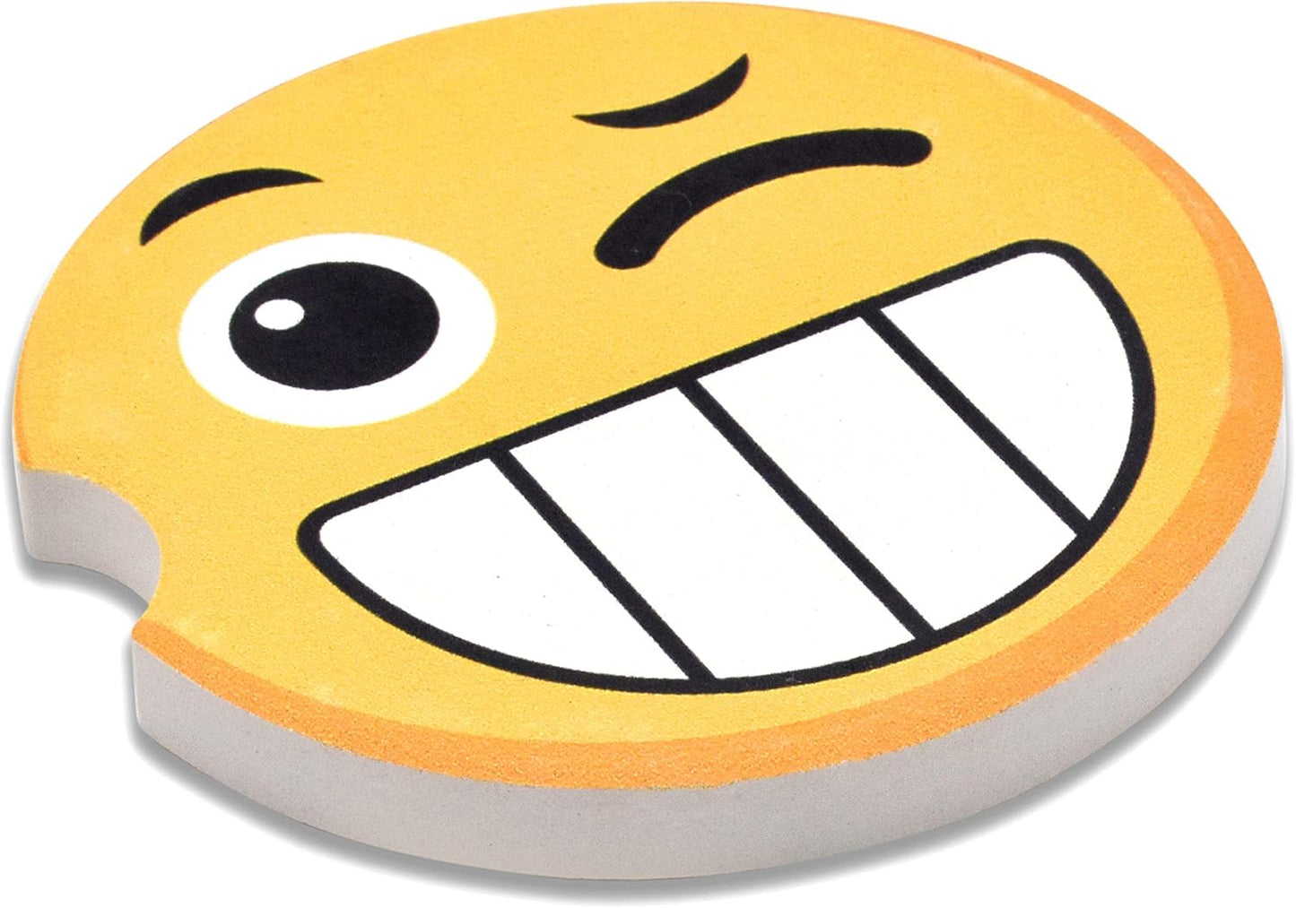 Elektroplate Funny Winking Face Automotive Ceramic Coasters (2.6" Diameter) | Universal Fit for All Cars, Trucks, SUVs, and More | Absorbent Non-Slip Durable | Set of 2