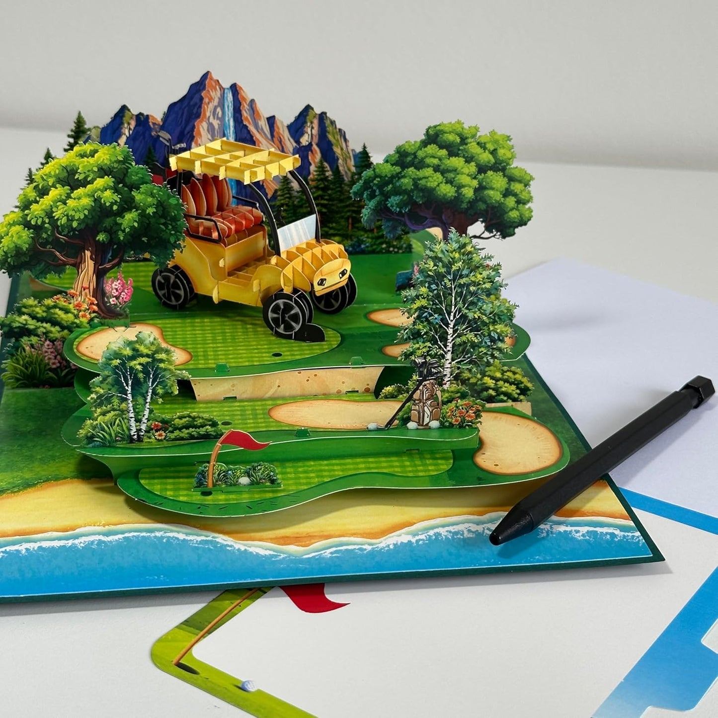 Pop Up Greeting Card Golf Cart Course Field Tournament Birthday Thank You Anniversary Holiday for Him Husband Boyfriend Adventure Outdoor Sport Vacation