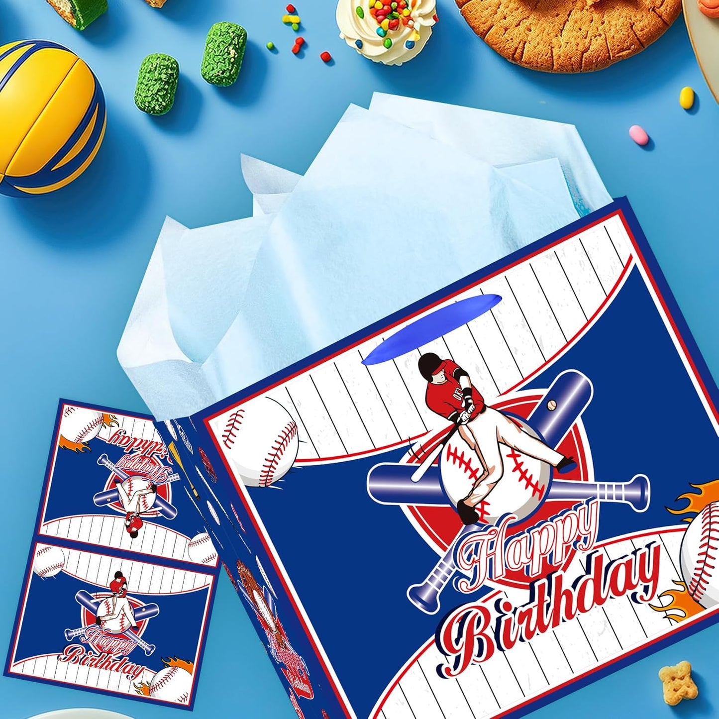 EoBeCy Baseball Birthday Gift Bag with Tissue Paper and Greeting Card, Large Baseball Wrapping Paper Bags, Happy Birthday Gift Wrap Bags for Men Boys Kids Teens Sports Themed Party Favors