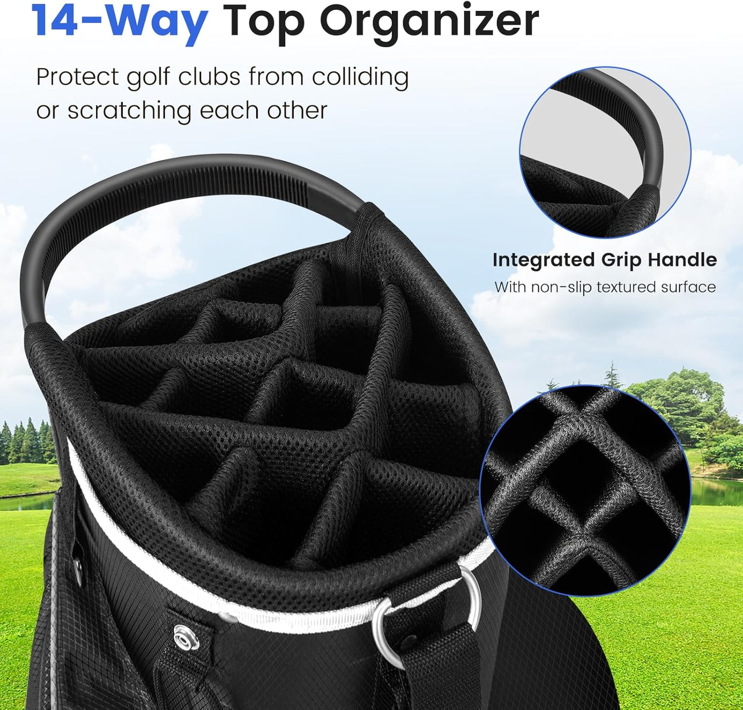 Tangkula Golf Cart Bag with 14 Way Top Dividers, Lightweight Golf Club Cart Bag with 9 Pockets, Cooler Bag, Umbrella Holder, Dual Strap & Rain Hood, Portable Golf Carry Bag for Men & Women