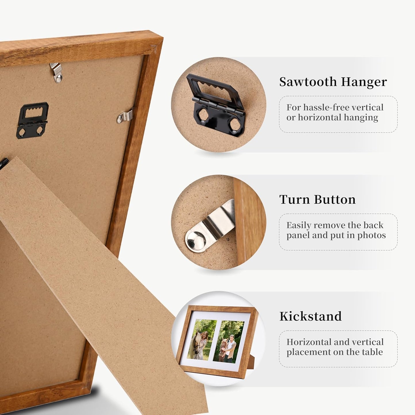 8x10 Pine Wood Collage Picture Frame Double 4x6 Picture Frame with Tempered Glass Fits 1Pc 8x10 Picture or 2Pcs 4x6 Photos With Mat For Tabletop or Gallery Wall Mounted-Teak Brown