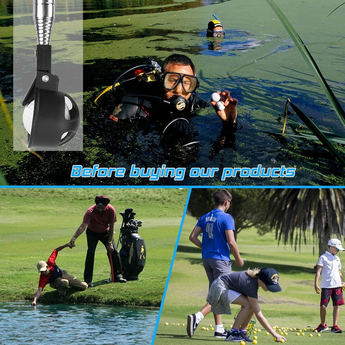 prowithlin Golf Ball Retriever, Golf Balls Retrievers Telescopic for Water with Automatic Locking Scoop, Balls Retriever Tool Golf with Grabber Tool, Golf Accessories Golf Gift for Men
