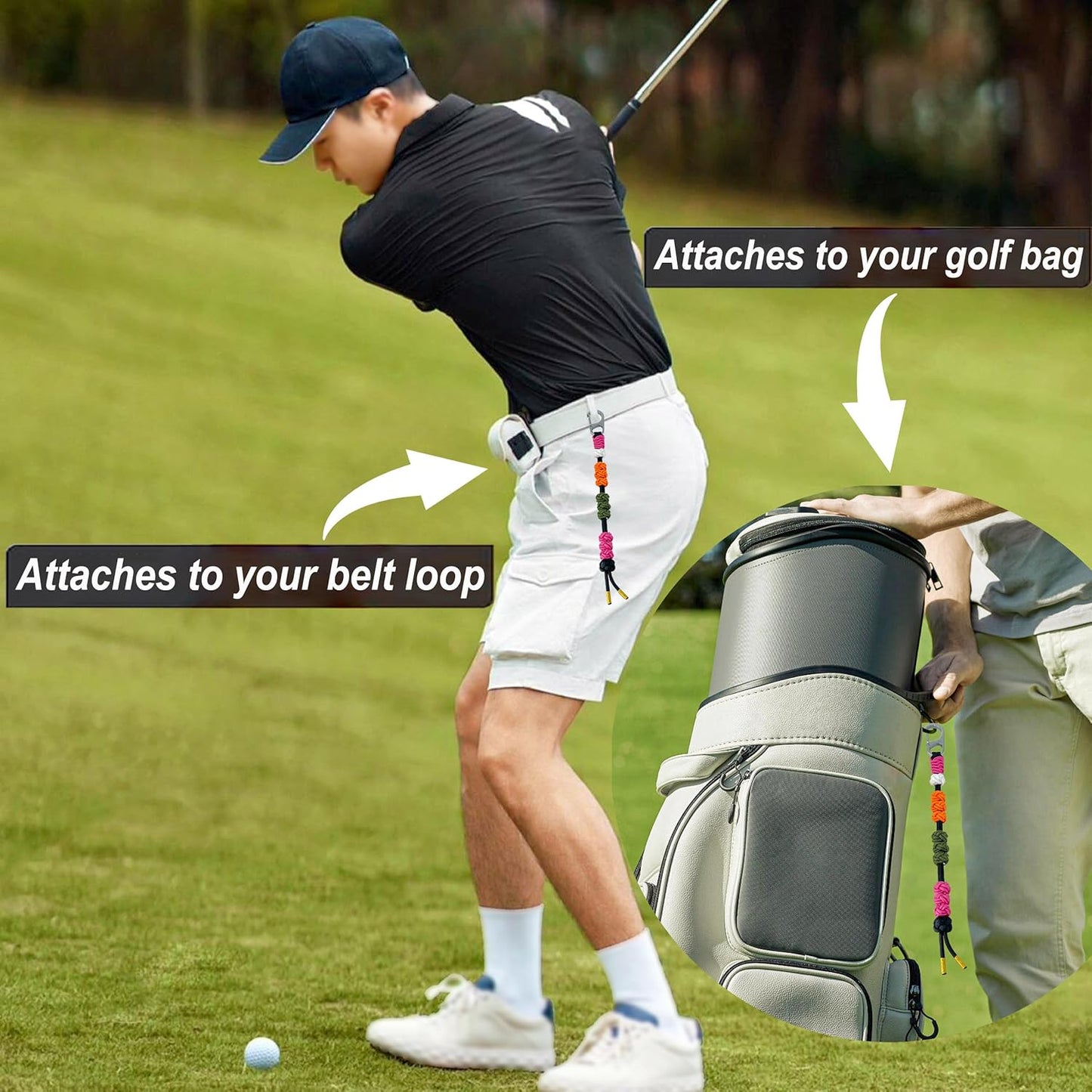 Golf Stroke Counter Keychain| 10 Handwoven Pineapple Knot Beads| 550 lbs Durable Military Paracord| 304 Stainless Steel Hook for Golf Bag/ Belt Accessories| Ideal Holiday Golf Gift for Men and Women