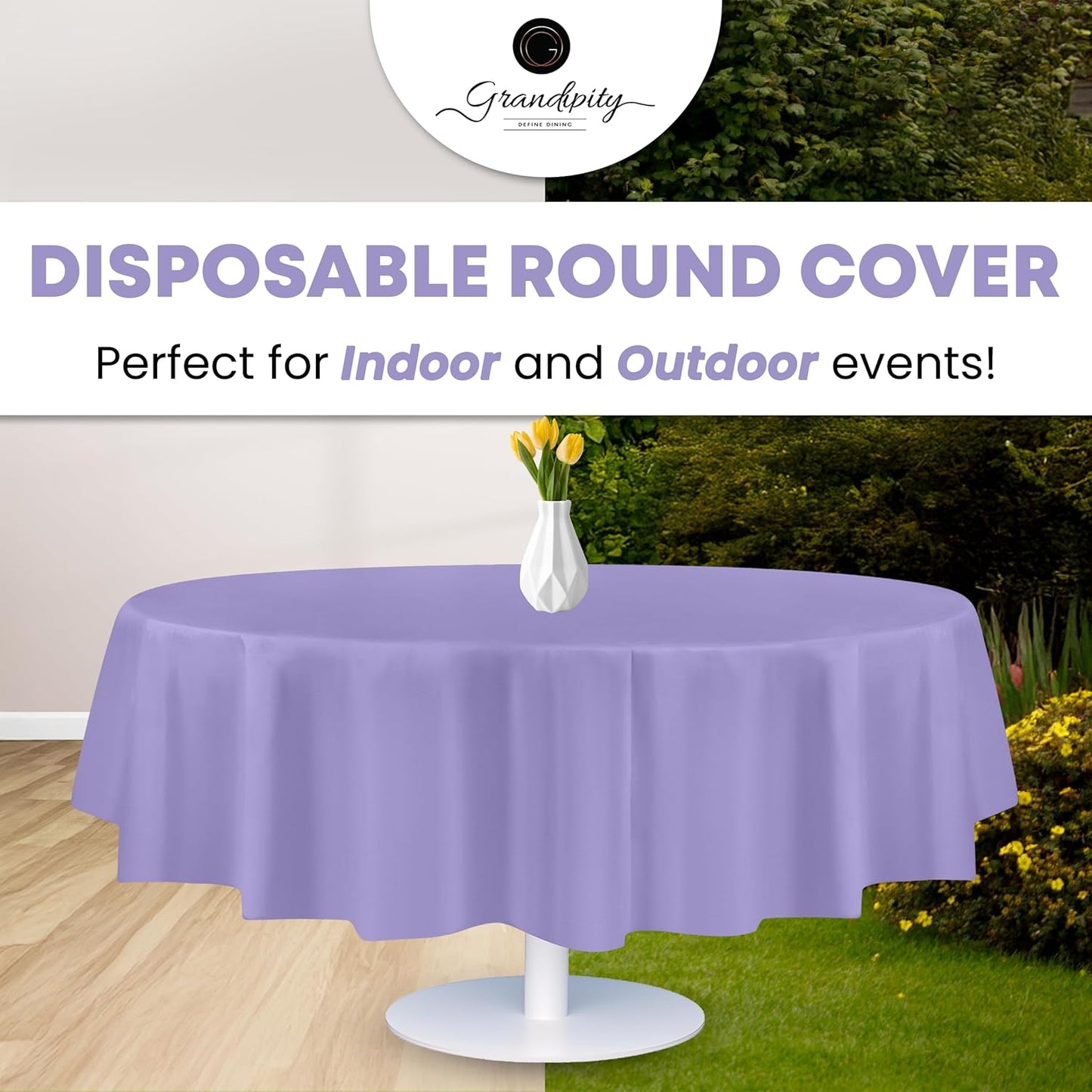 Grandipity 12 Pack Premium Disposable Plastic Tablecloth 84" Inch Decorative Round Table Cover - Lavender