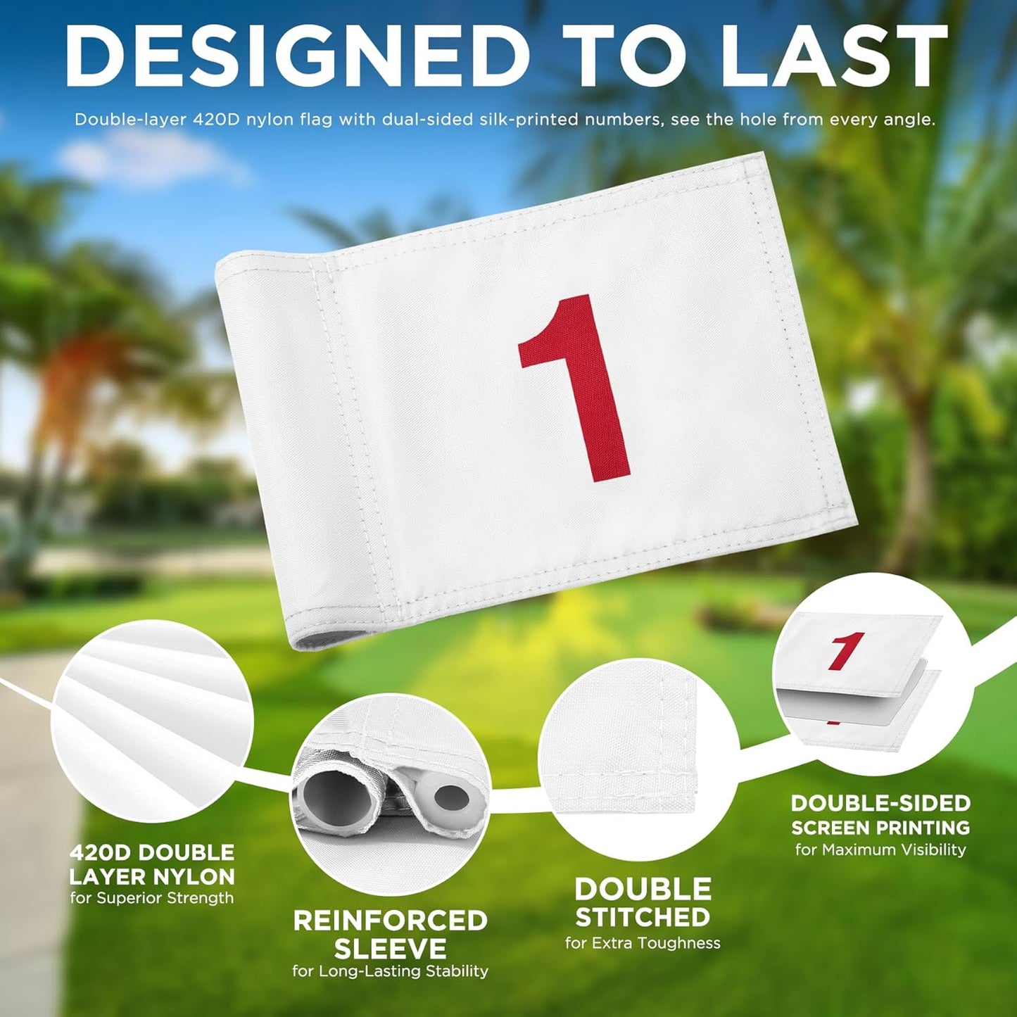 KINGTOP Golf Flagstick Mini, Putting Green Flag for Yard, All 3 Feet, Double-Sided Numbered Golf Flags, Golf Pin Flag Hole Cup Set, Portable 2-Section Design, Gifts Idea