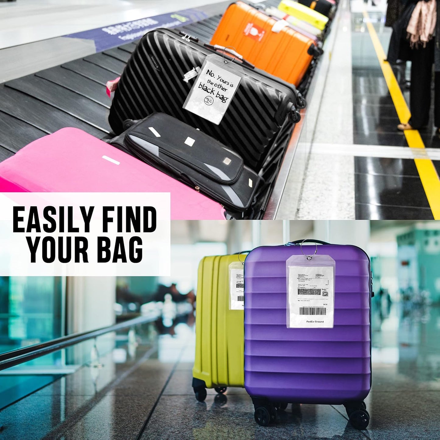 Golf Luggage Tag - Set of 2 Bag Tags Set Extra Large 9" x 6" - Plastic Waterproof Zipper Pouch - PVC Baggage Tag Sleeve for Travel & Shipping Golf Bag - Sealable Personalized Ship Sticks Insert