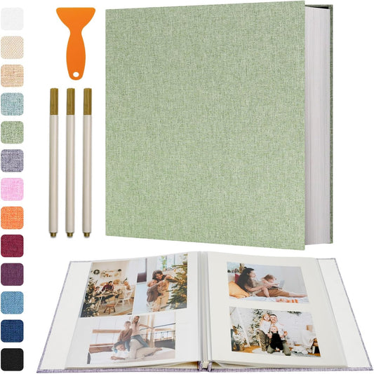 Vienrose Photo Album Self Adhesive 4x6 5x7 3x5 8x10 Scrapbook Album DIY Scrap Book with Metallic Pen 120 Pages Grassgreen