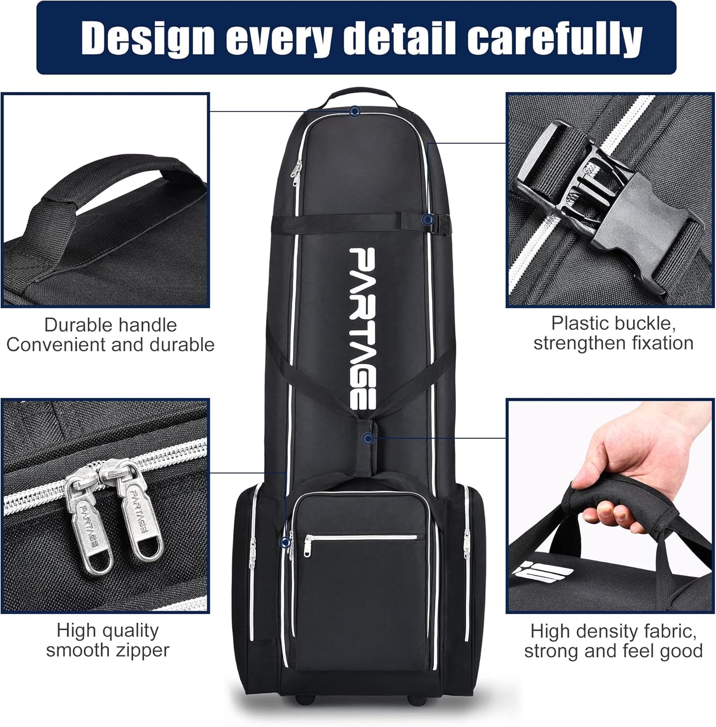 Partage Golf Travel Bag with Wheels,Golf Travel Case for Airlines -Black