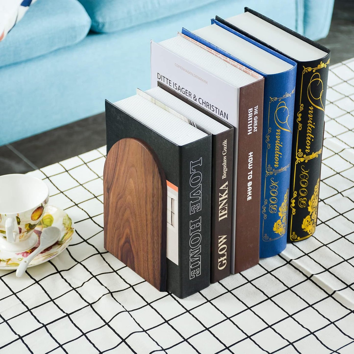 Large Bookend Hold Heavy Books- 7x4x5in 3 Pack Wood Bookends for Heavy Books Heavy Duty Walnut Book Ends for Men Wood Bookends for Office Desk Non-Skid