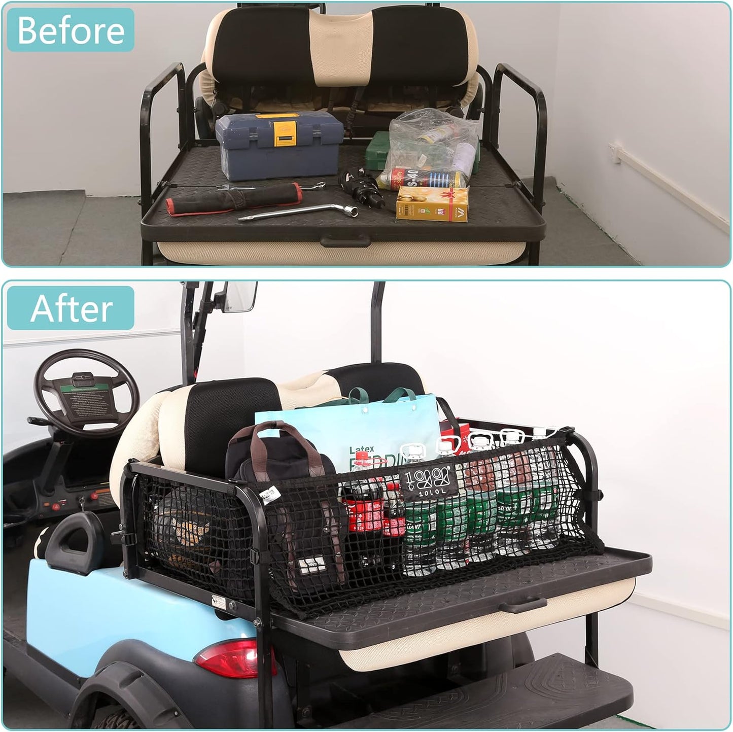 10L0L 4 Passenger Golf Cart Cargo Net for Yamaha,Club Car,EZGO, Adjustable Elastic Storage Net, Simple Golf Cart Cargo Mesh Organizer Nets with Strong Buckle