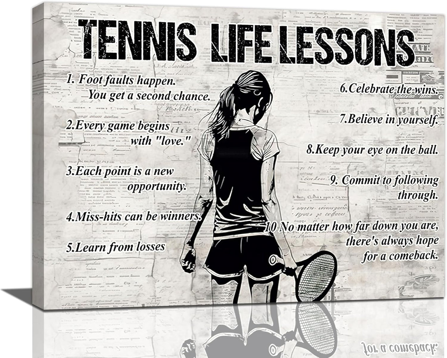 Tennis Sports Wall Art Tennis Life Lessons Wall Decor Tennis Sign Retro Poster Boy Girls Men Room Motivational Decorations Canvas Print Painting Artwork for Bedroom Bathroom Living Room 16"x12"