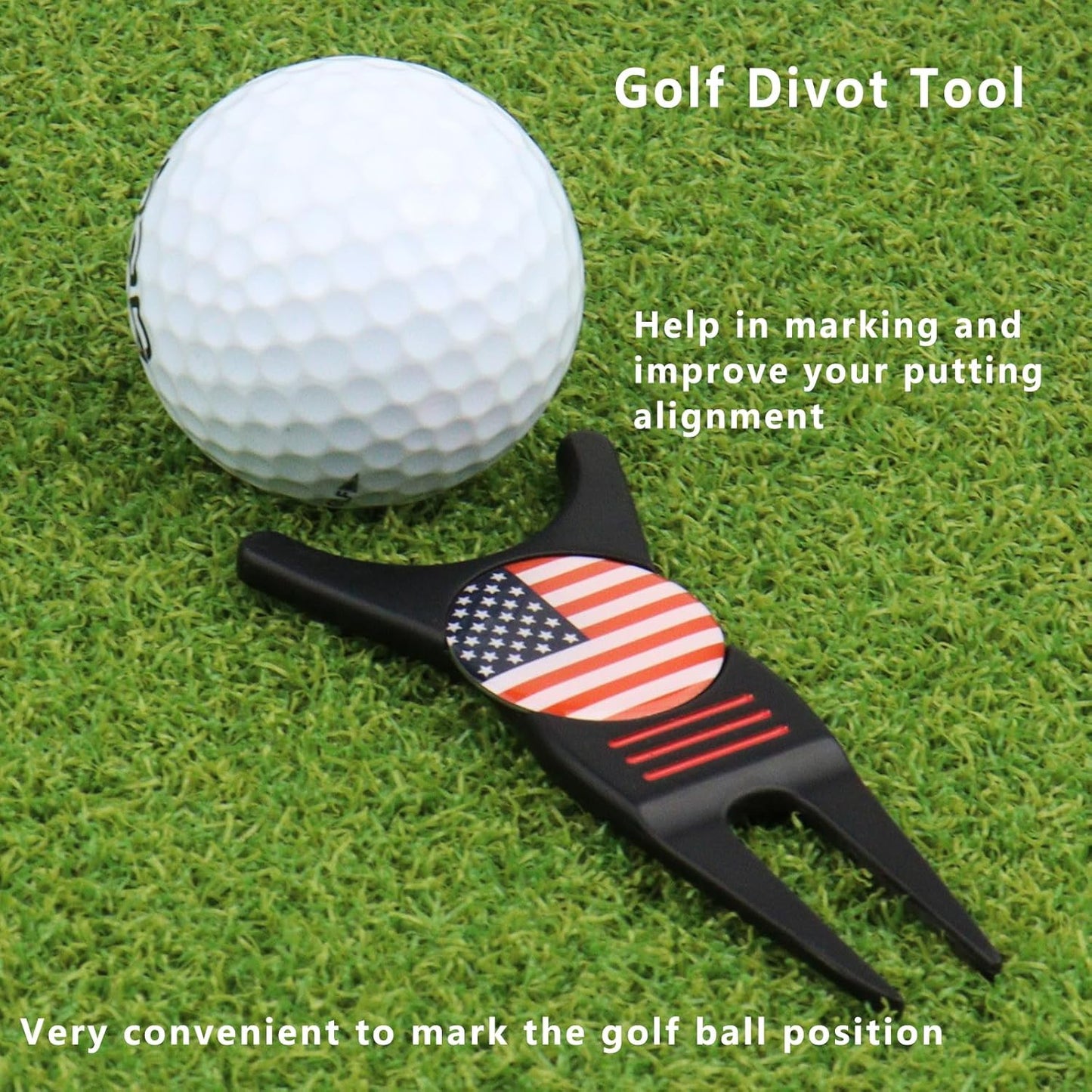 Golf Divot Repair Tool with Removable Magnetic Golf Ball Marker Alignment, Golf Divot Tool with Alignment Lines on Both Sides