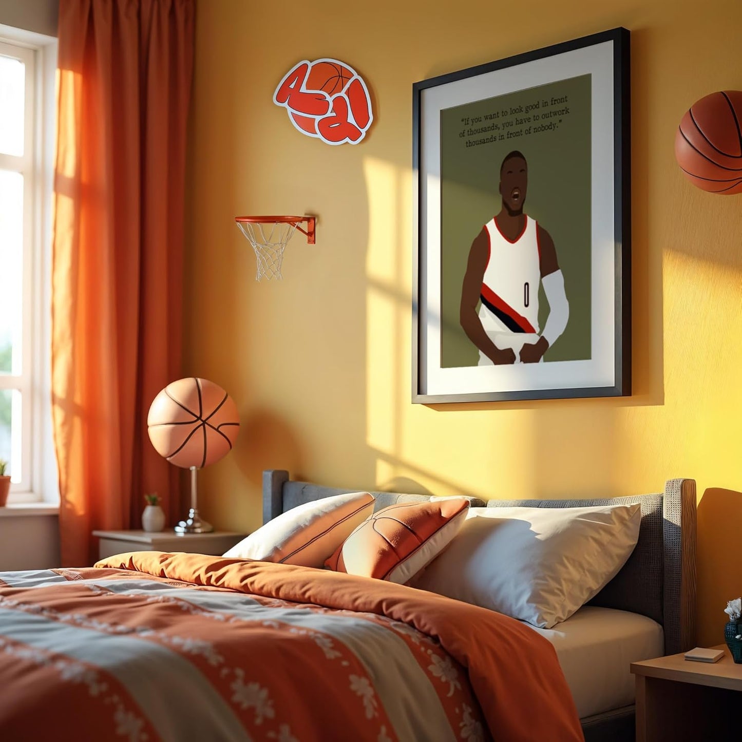 LOLUIS Motivational Basketball Superstar Hand-Drawn Artwork Sport Quote Wall Art Decorations (Unframed 16"x20", Basketball Player 5)