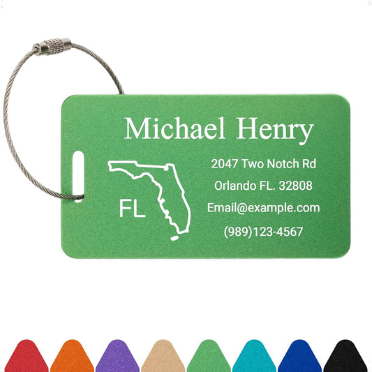 Personalized Luggage Tags for Suitcases Custom Metal Name Tags for Backpacks Bags Travel - Horizontal (Green)