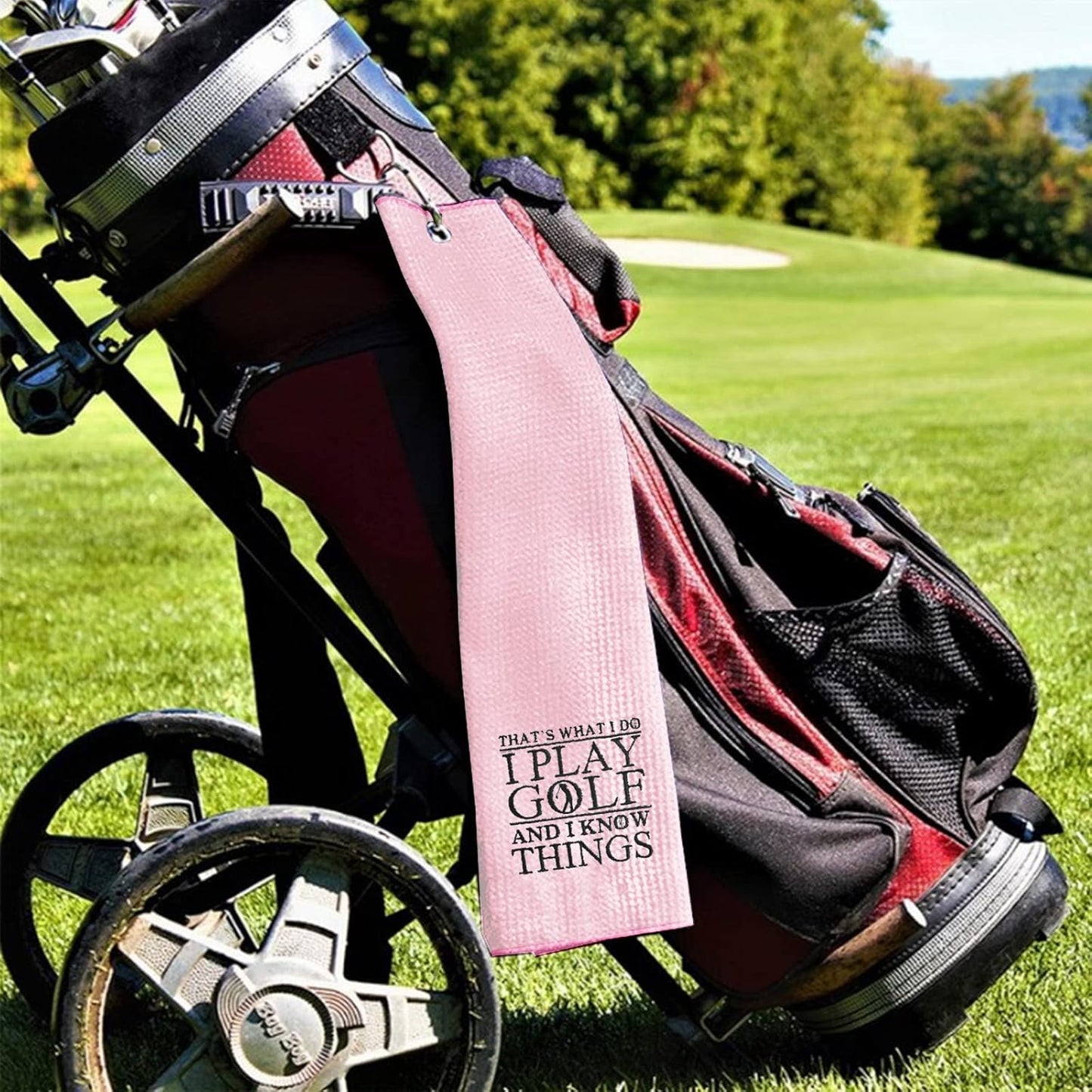 DYJYBMY Pink Golf Towel, Microfiber Golf Towels with Clip, Embroidered Golf Gift for Men, Women or Retired Coworker