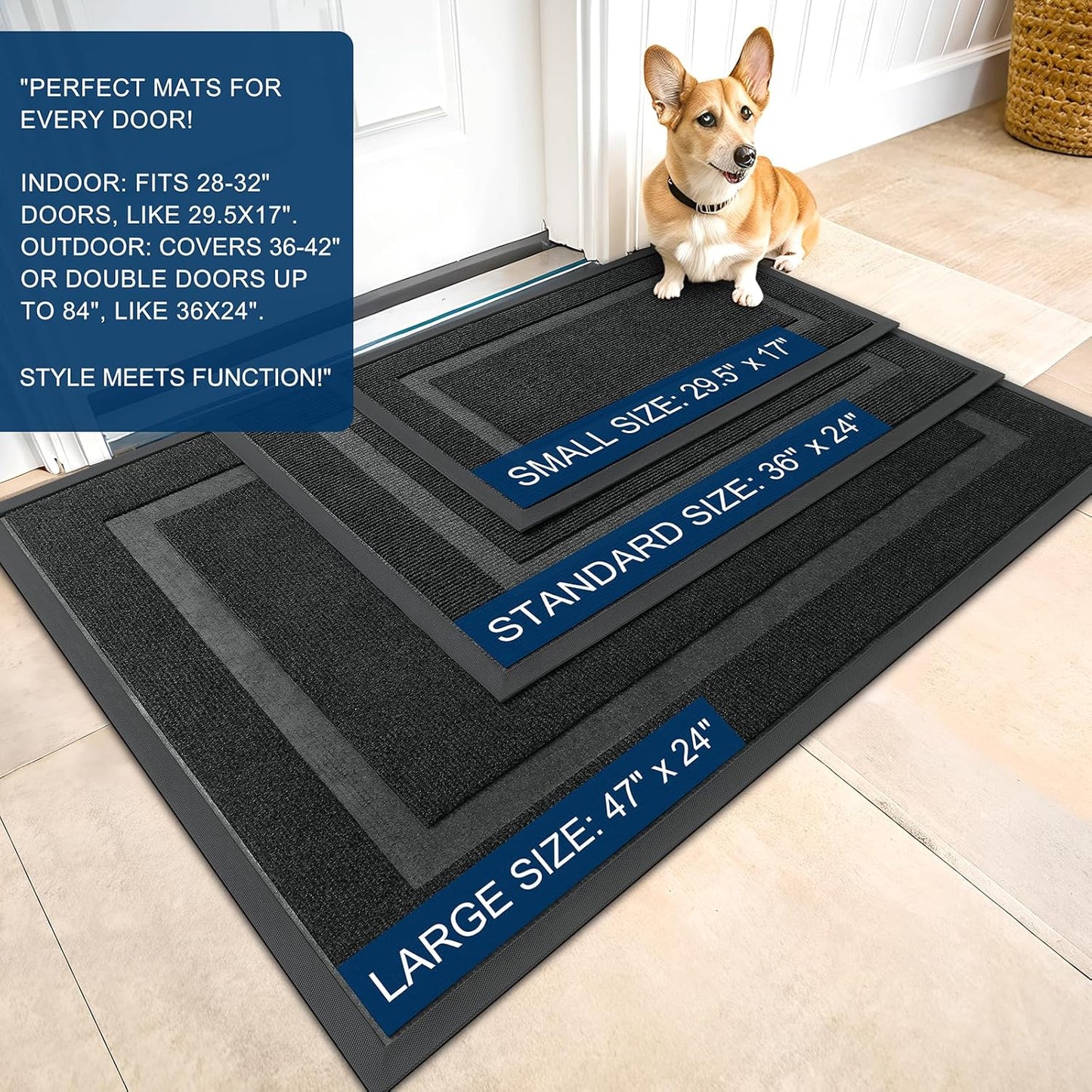 OLANLY Front Door Mat Indoor Outdoor Entrance, Waterproof All-Season, All-Weather Doormat, Sturdy Natural Rubber, Fade Resistant, Low Profile, Easy Clean Patio Porch Entryway Mat, 71x23, Black