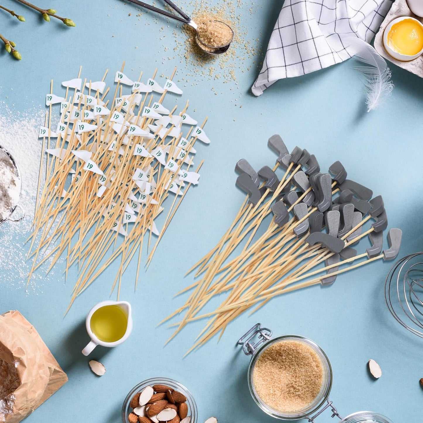 200 Pcs Golf Cocktail Picks 4.7" Golf Toothpicks for Appetizers Golf Club Drink Stirrers Golf Party Decor Birthday Cupcake Topper Sandwich Fruit Golf Skewer Bamboo Stick Holiday Supply(Number 19 Flag)