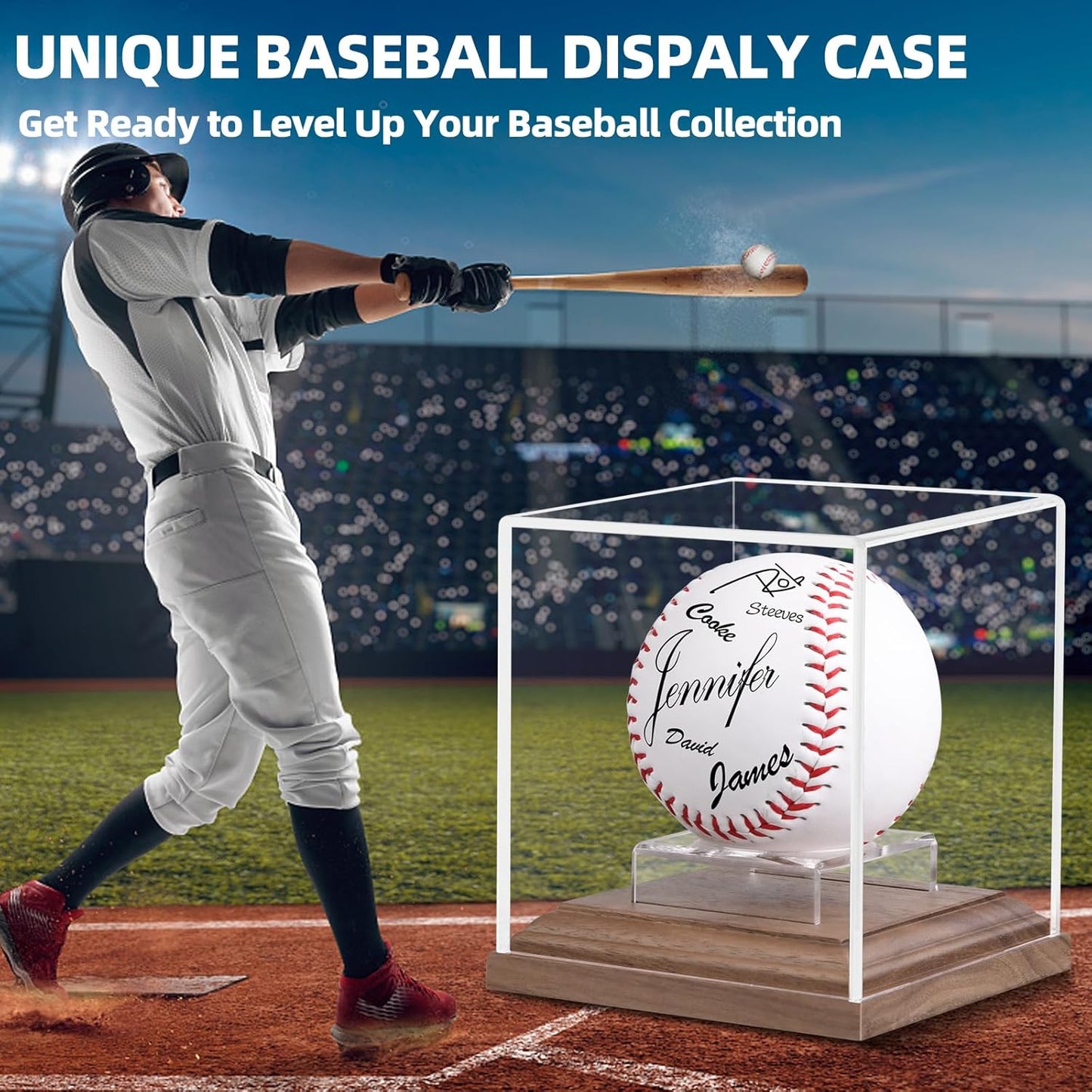 Baseball Display Case Walnut Wood Base Acrylic Baseball Case Display for Balls Uv Protection Baseball Holder Cube Box Stand Memorabilia Autograph Ball, Ideal Gift for Official Size Ball Display