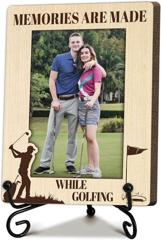 Special Golf Gifts for Family, Warm Memory Gifts for Female Male Friend, Golf Decorative Photo Frame, Vertical Wooden Picture Frame with Stand, Golfer Present, Home Office Desk Decor-B28