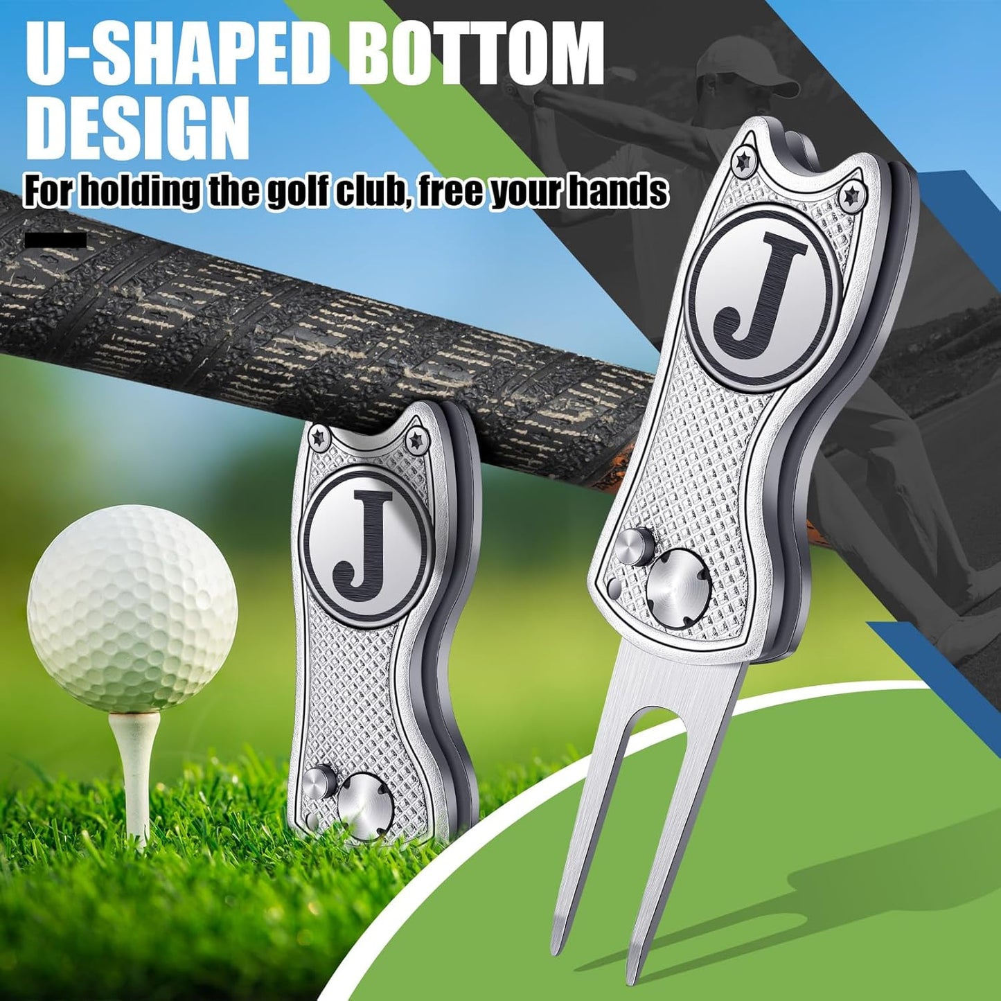 Golf Divot Repair Tool with Letter Custom Monogrammed Initial Ball Marker Divot Tool Foldable Metal with Magnetic Putt Alignment Golf Gifts for Men Father Golfer Christmas