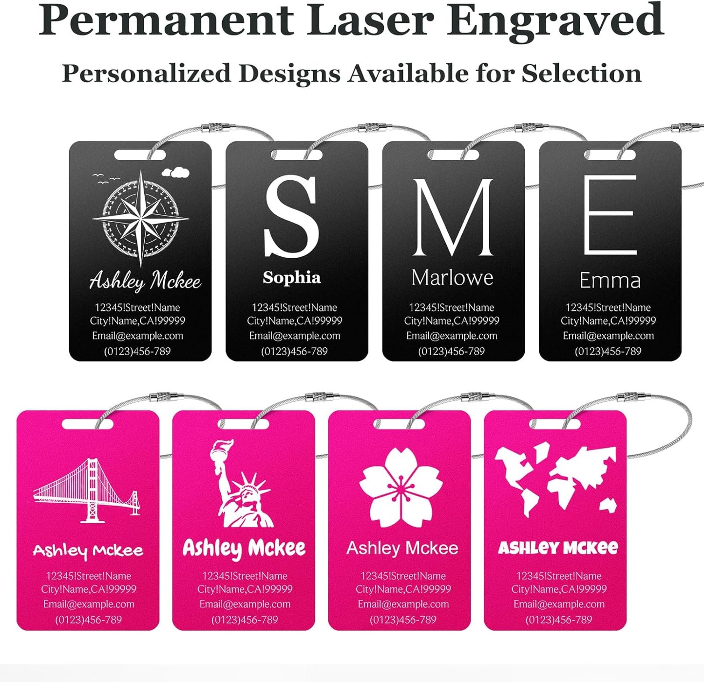 Personalized Luggage Tags for Suitcases - Metal Engraved Custom Name ID Tag for Kids Women - Initial Cute Travel Bag Backpack Cruise Ship Essentials Golf Baggage Accessories