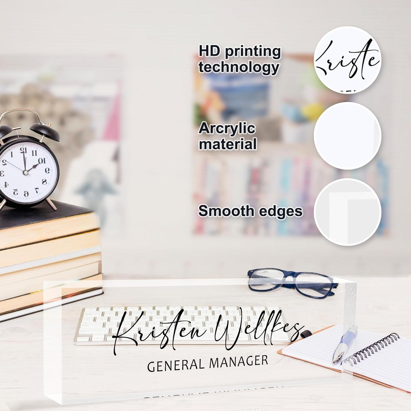 Desk Name Plate Personalized Acrylic Name Plate for Desk, Office Desk Decor for Women & Men, Custom Gifts for Boss, Manager, Teacher, Nurse, Doctor, Lawyer, Employee Appreciation Gifts