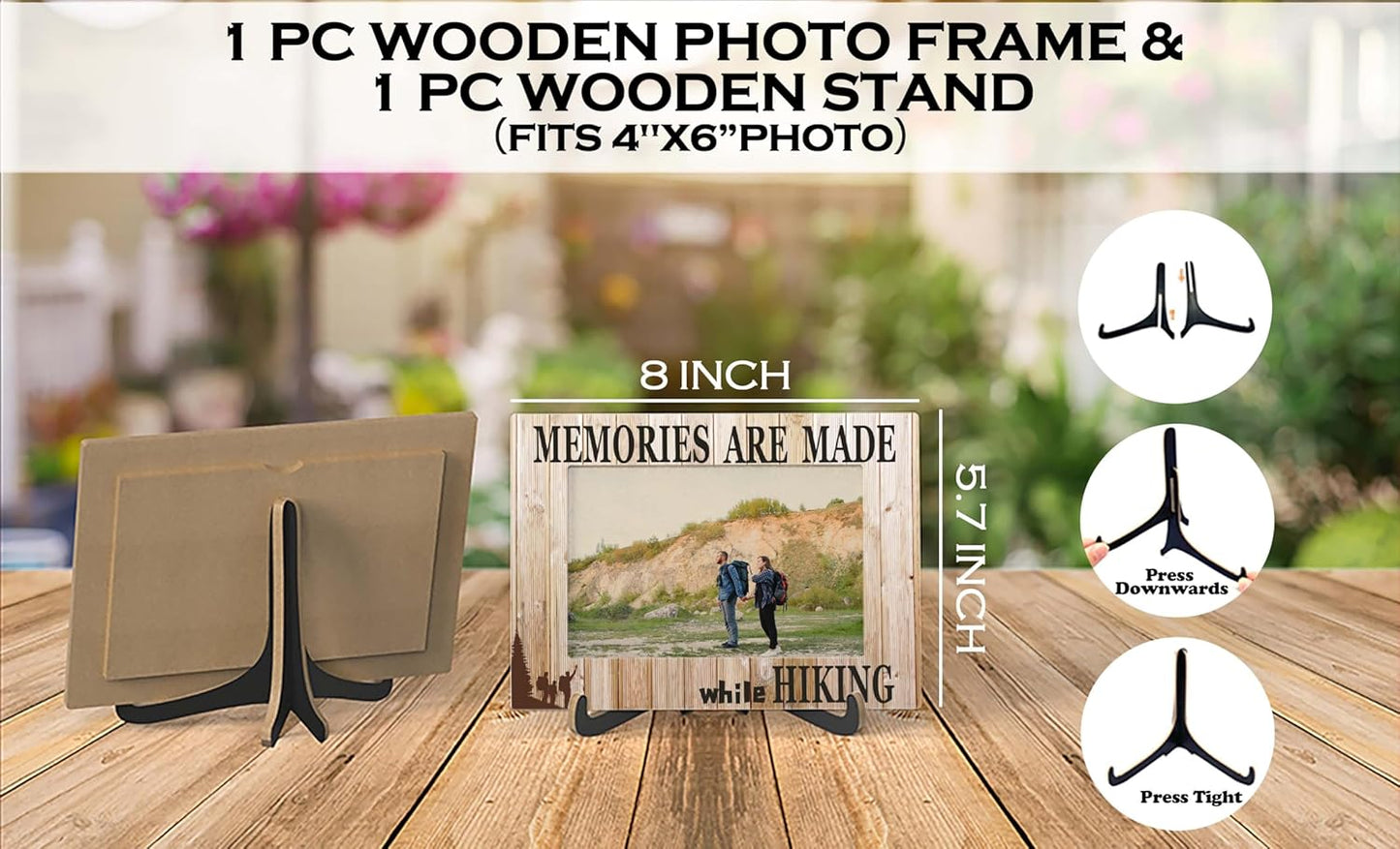 Hike Photo Frame - Camping Wooden Tabletop Picture Frame with Stand - Gifts For Nature Lover - Camping Gifts for Family Friends Colleagues - Home Office Desk Decor -A56