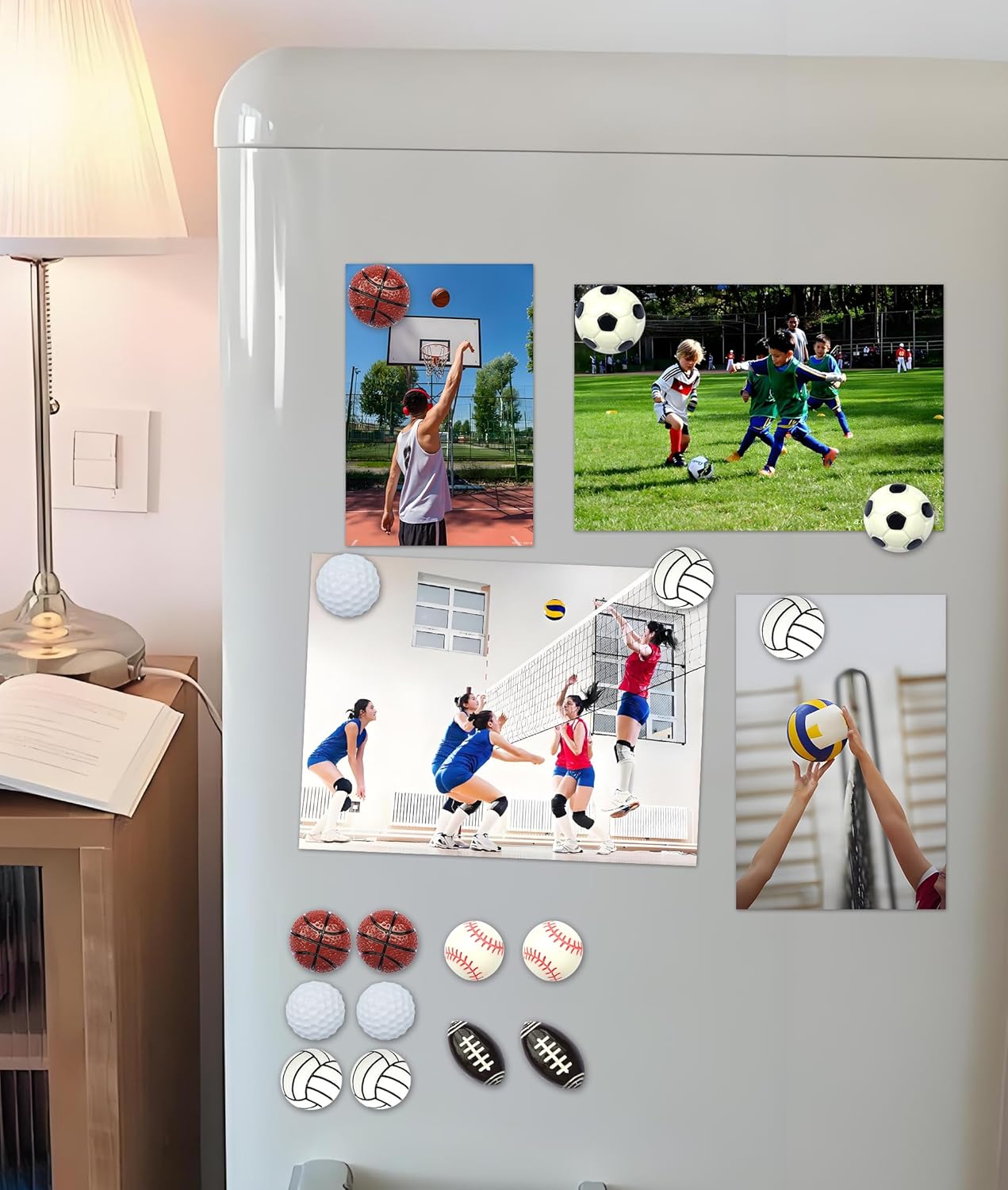 KEYDUACU Strong Ball Magnets,12Pcs 3D Soccer Sports Craft Decoration Magnet,Strong Fridge Magnets for Kitchen, School,Office Whiteboard, Cabinet and Dishwasher