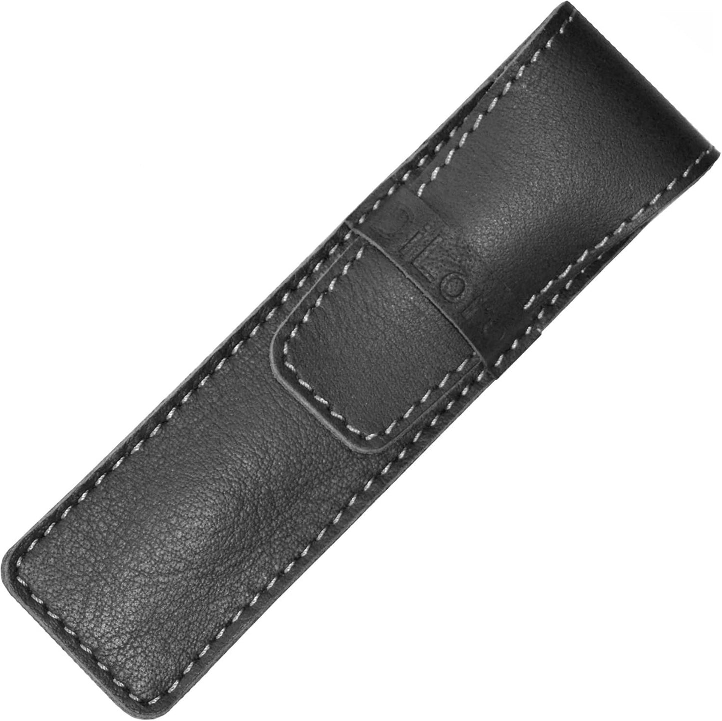 DiLoro Full Grain Genuine Leather Single Pen Case Holder Pouch Pencil Protector (Buffalo Black)