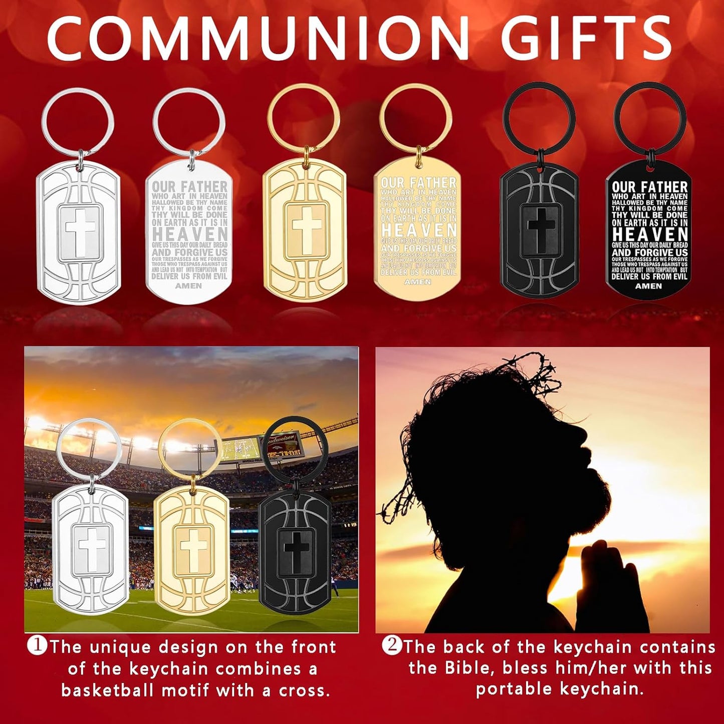 Football/Baseball/Soccer/Basketball Keychain for Men First Communion Baptism Confirmation Mens Gifts
