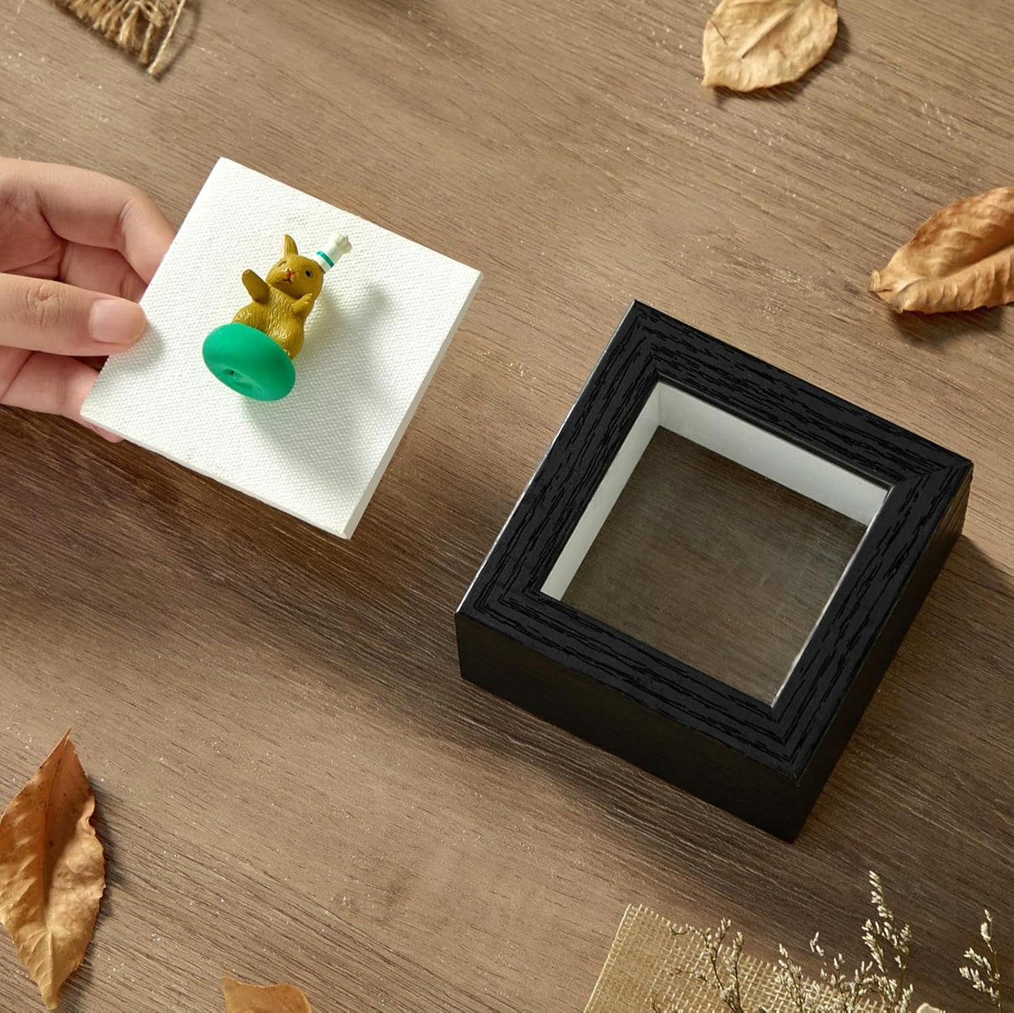 3x3 Mini Shadow Box Display Case Picture Frame with Soft Linen Back,Small Deep Black Shadow Box 3x3 for Flowers Medal Display Case Jersey pet Graduation Memorabilia Baby Ltems Crafts Photos