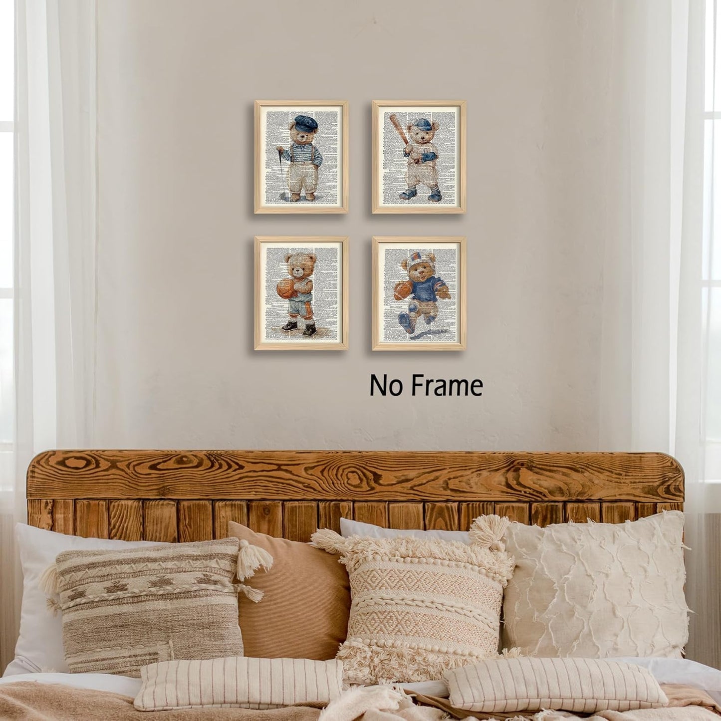 KSDUT Vintage Bear Sports Wall Decor Art Set of 4 - Retro Nursery Artwork Poster Prints Boys Room Wall Decor Kids Gifts Wall Art for Nursery Sports Room Dorm Decorations - 8"x10" Unframed