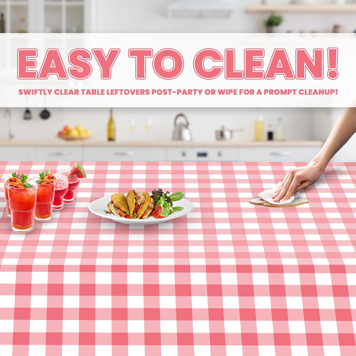 Grandipity 12 Pack Premium Disposable Plastic Tablecloth 54 Inch. x 108 Inch. Decorative Rectangle Table Cover - Pink Checkered Gingham