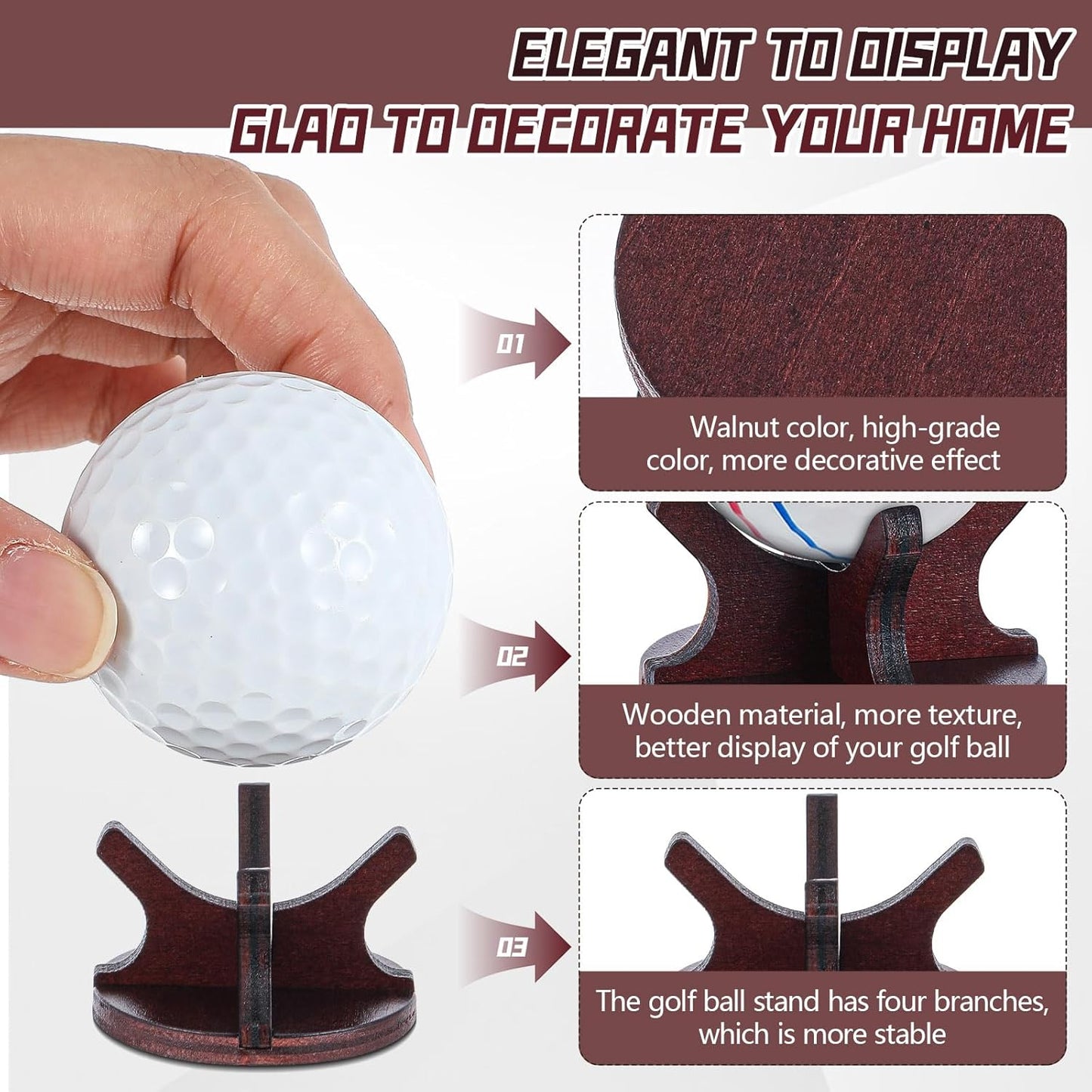 Wooden Golf Ball Display Stand 2 Inches Single Golf Ball Holder Mini Wood Display Bases Stand for Egg Stone Rock Decor