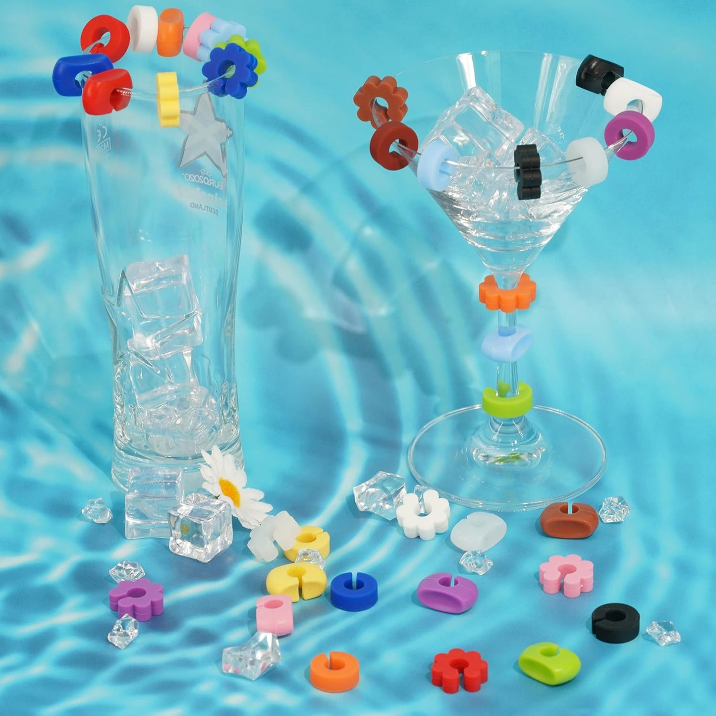 36Pcs Silicone Drink Markers, 3 Shapes and Colored Wine Glass Charms for Bar Party Champagne Flutes Cocktails Martinis