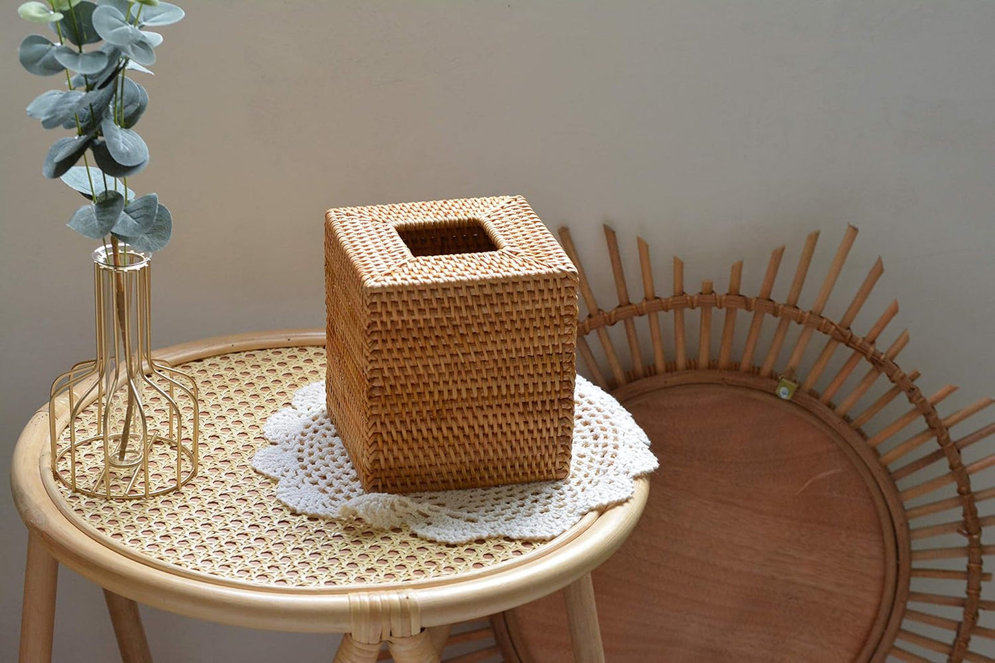 Rattan Tissue Box Cover Natural Woven Facial Napkin Holder Square (Natural, 5.5x5.5x5.9 Inch)