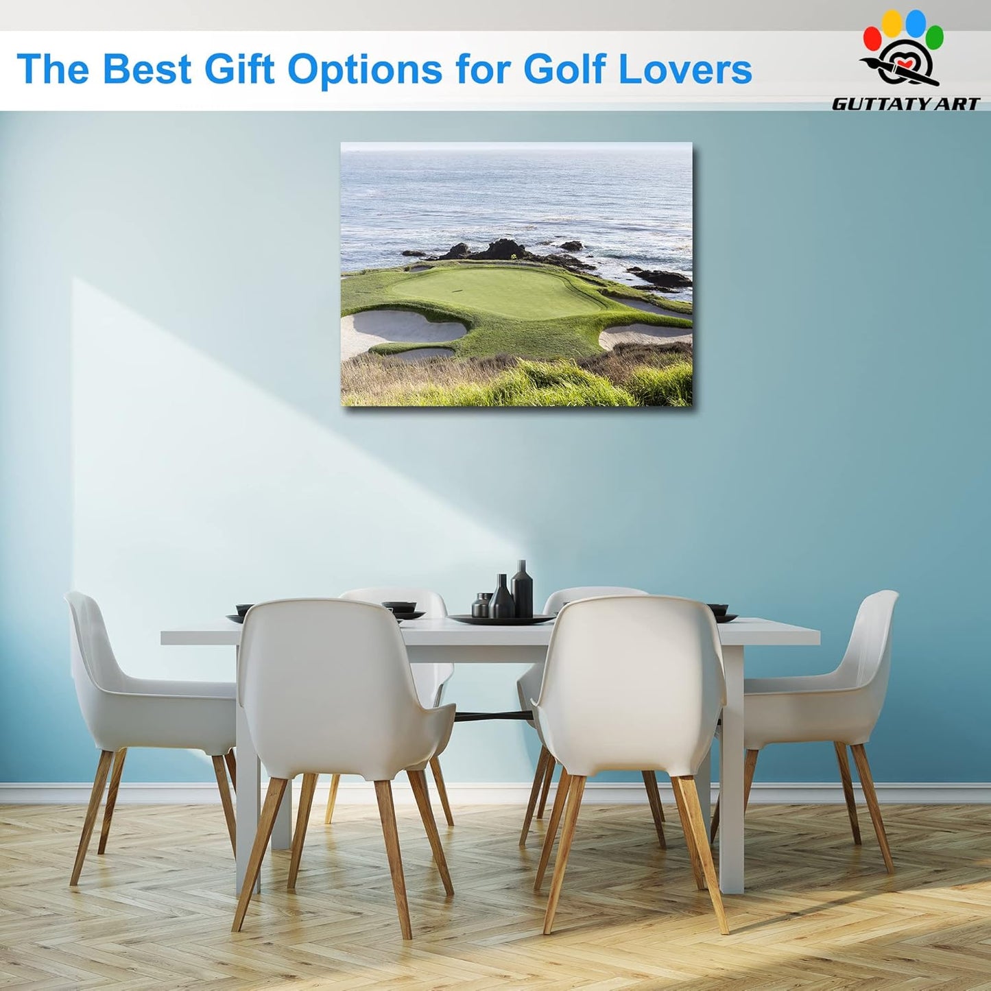 Pebble Beach Golf Course Canvas Wall Art, Modern Pebble Golf Links Picture for Living Room Wall Decor, Golf Poster Prints for Gym Home Decor, Framed Artwork for Office Bathroom Decor 18x24 Inches